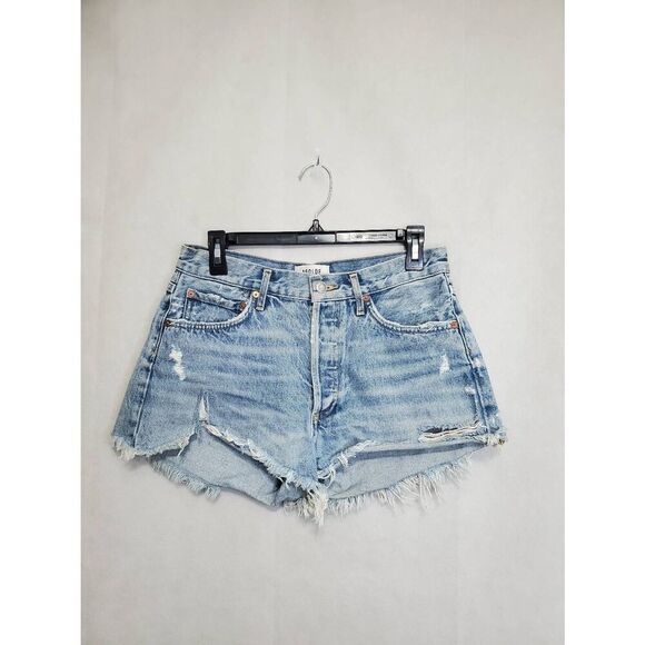 AGOLDE Parker Vintage Cut Off Denim Jean Shorts in Swapmeet Button Fly Raw Hem - Picture 4 of 13